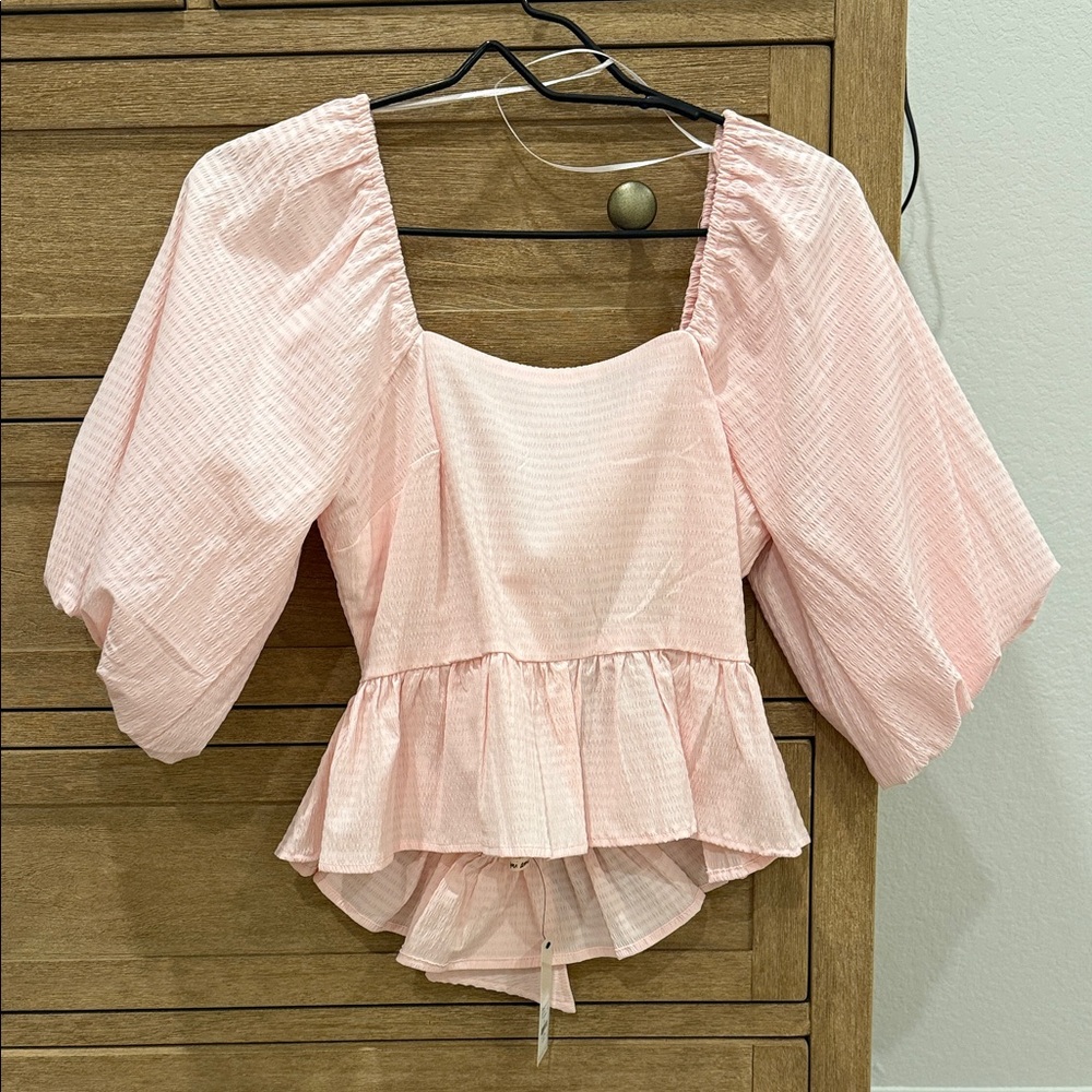 NWT Francesca's Collections Light Pink Peplum Blouse